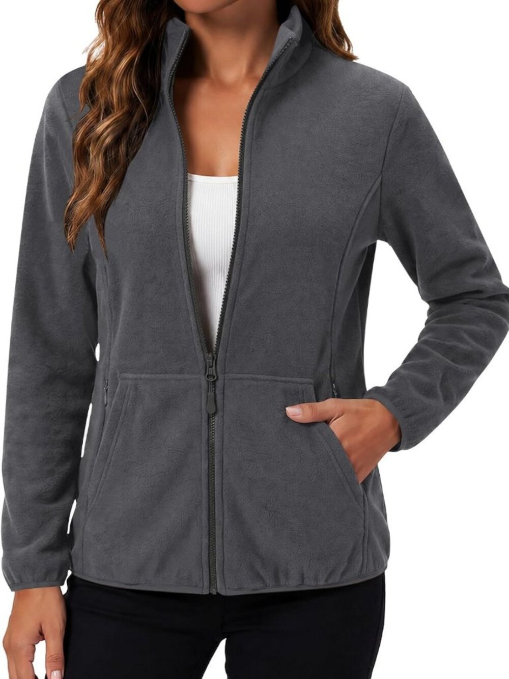 Lightweight Fleece Jacket for Women, Full Zip, 6 Pockets, Cozy Outerwear